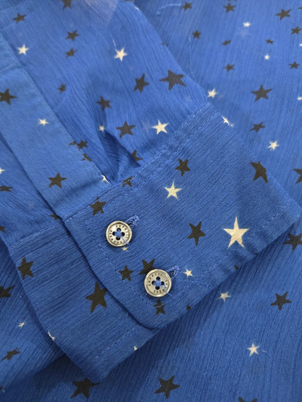 Express Blue Sheer Star Print Blouse Boho Chic Y2K Festival Top M - Picture 8 of 9